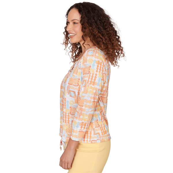 Petite Hearts of Palm Fun in the Sun 3/4 Sleeve Tie Hem Blouse