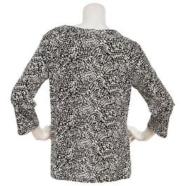 Womens Notations 3/4 Sleeve Grommet Trim Knit Top - Abstract