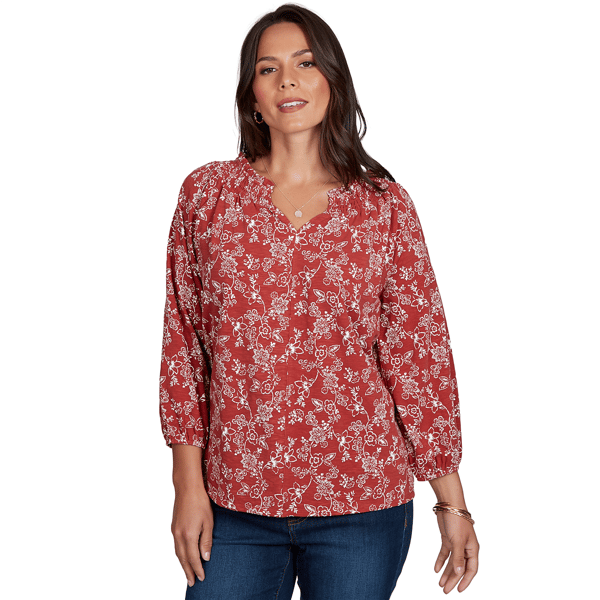 Plus Size Ruby Rd. Romance On The Ranch Floral Smocked Ruffle Ne - image 