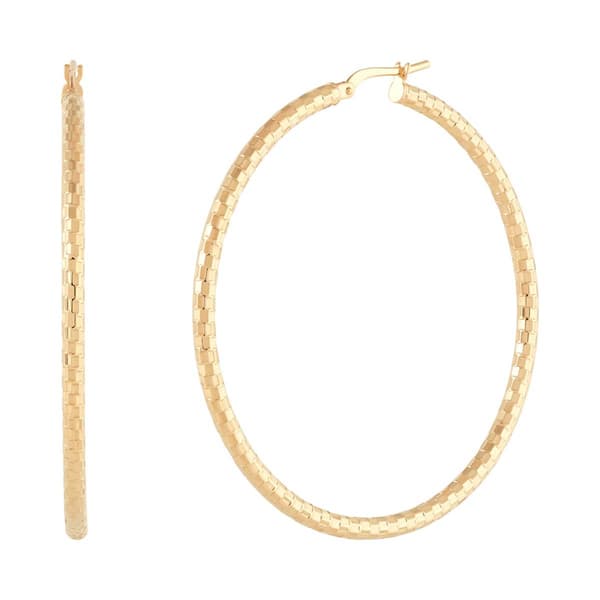 Gold Classics(tm) Basket Weave Cut Tube Hoop Earrings - image 