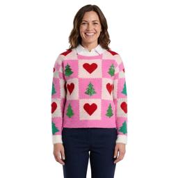 Womens 99 Jane Street Long Sleeve Sequin Tree Heart Sweater