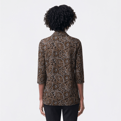 Plus Size Notations 3/4 Sleeve Paisley Print Hacci 2Fer Blouse