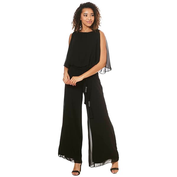 Womens MSK Solid Sleeveless Chiffon Bead Tassel Jumpsuit