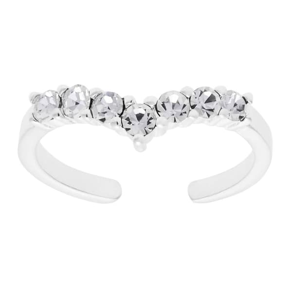 Barefootsies Sterling Silver Crystal Chevron Adjustable Toe Ring - image 