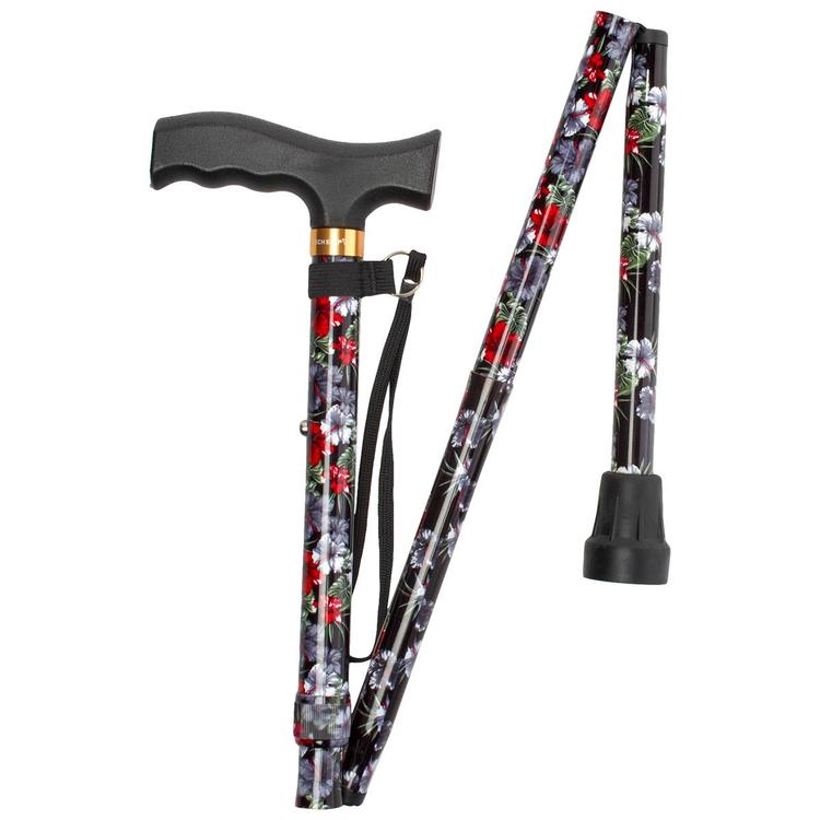 Adjustable Foldable Mobility Cane - Grey Floral