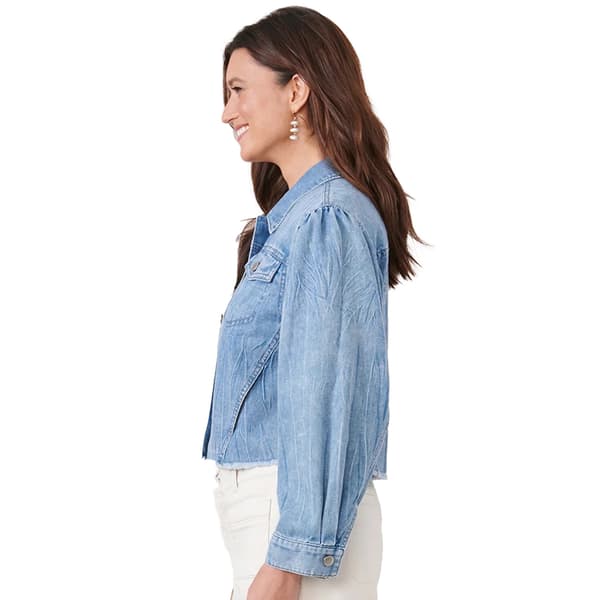 Womens Democracy Long Sleeve Button Up Puff Sleeve Denim Jacket