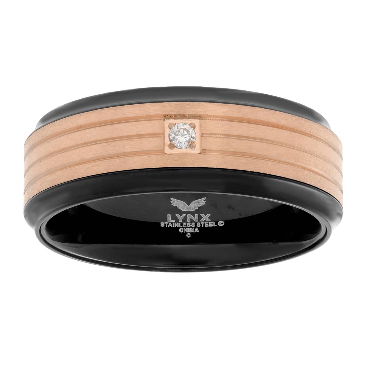 Mens Lynx Stainless Steel Black & Rose Ring
