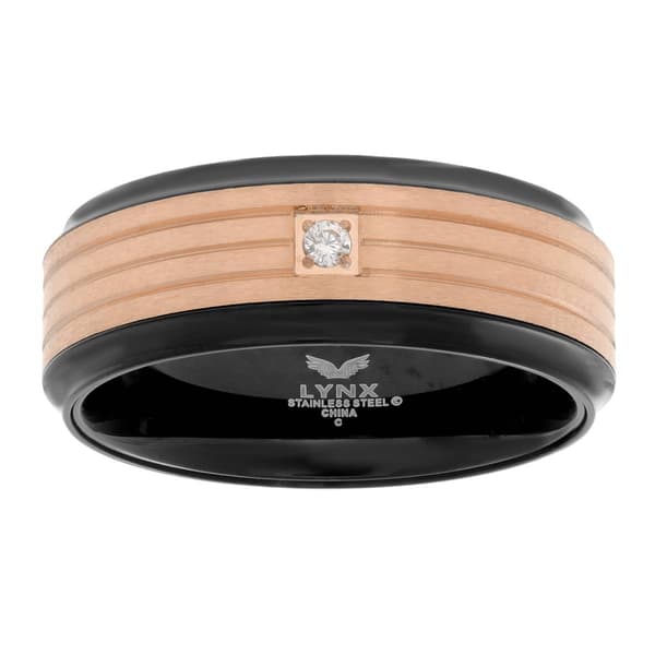 Mens Lynx Stainless Steel Black & Rose Ring - image 