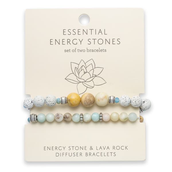 Amazonite Ivory Lava Beaded 2pc. Stretch Bracelet Set