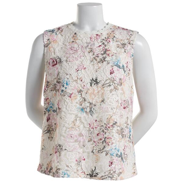 Womens Nanette Lepore Woven Sleeveless Floral Lace Overlay Top - image 