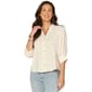 Petite Democracy Elbow Sleeve V Neck Snap Front Woven Blouse - image 1