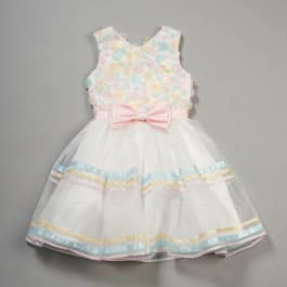 Girls &#40;7-12&#41; Rare Editions 3D Floral Mesh Bodice Ribbon Dress