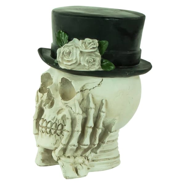 Northlight Seasonal 9in. Skull With Top Hat And Roses Decor