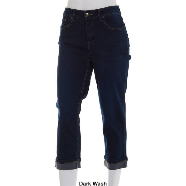 Petite Bleu Denim Roll Cuff Capri Pants