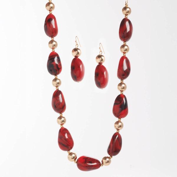 Ashley Cooper(tm) CCB Red Teardrop Bead Necklace & Earring Set - image 