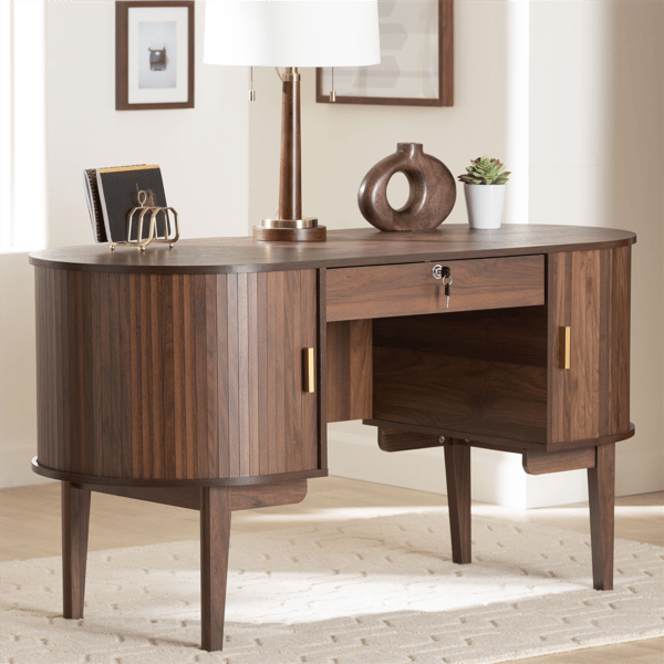 Baxton Studio Hayes Wood Oval Writing Desk