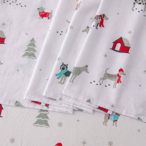 Freshfolds Cotton Pups in the Snow Holiday 4pc. Flannel Sheet Set