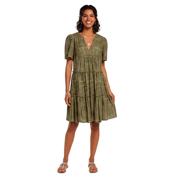 Womens Harper 241 Short Sleeve Tier Stripe Fit & Flare Dress - image 