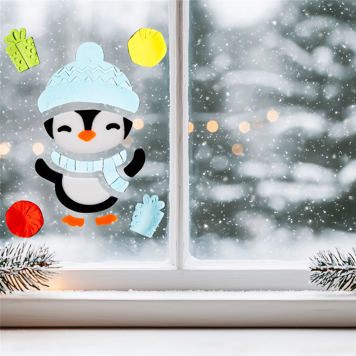 Northlight 11pc. Penguin & Presents Gel Christmas Window Clings