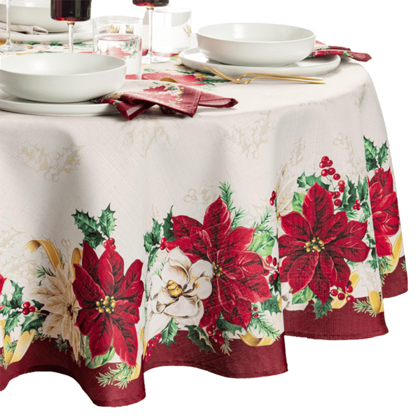 Threadmade Poinsettia Garlands Engineered Tablecloth