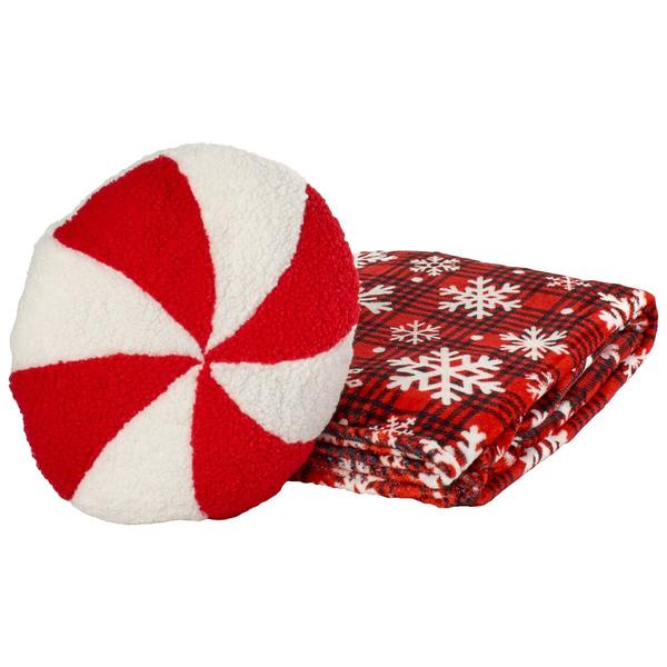 Holiday Home Peppermint Throw with Pillow Combo