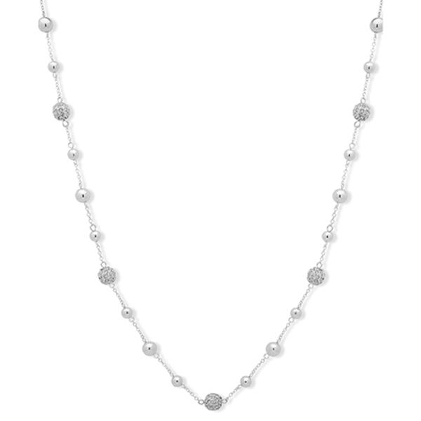 Chaps Silver-Tone & Clear Stationed Fireball Necklace - image 