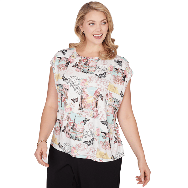 Plus Size Emaline Key Items Cap Sleeve Postcard Blouse