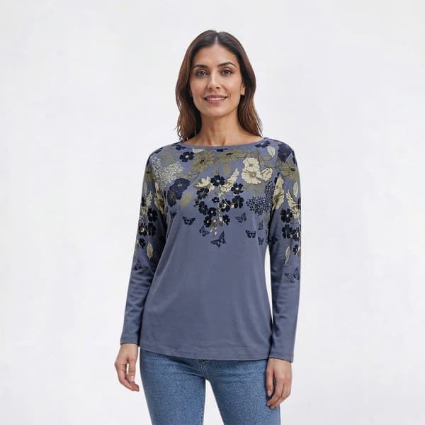 Womens Hasting & Smith 3/4 Sleeve Floral Bodice Yoke Tee