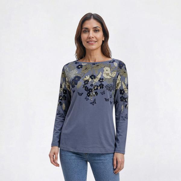 Petite Hasting & Smith 3/4 Sleeve Floral Bodice Yoke Tee - image 