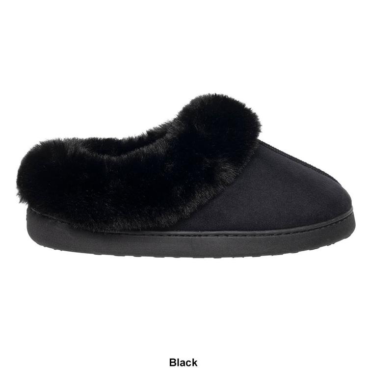 Womens Cuddl Duds® Faux Fur Collar Microsuede Clog Slippers