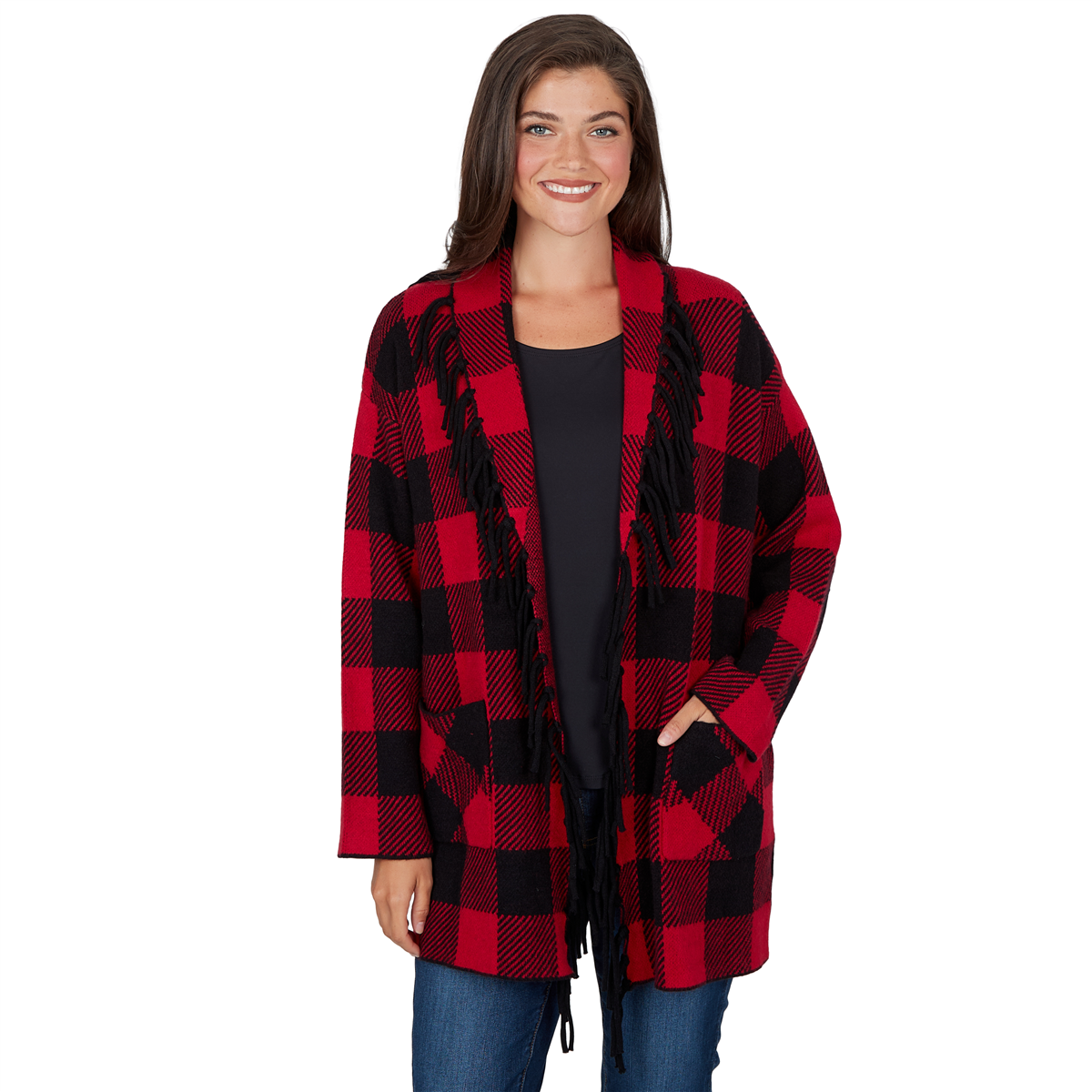 Womens Ruby Rd. Mysterious Romance Buffalo Plaid Cardigan