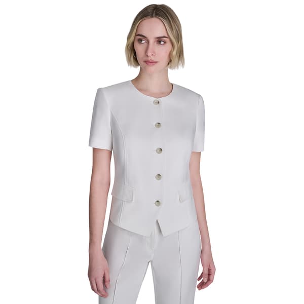 Womens DKNY Short Sleeve Button Front Cotton Jacket With Pocket