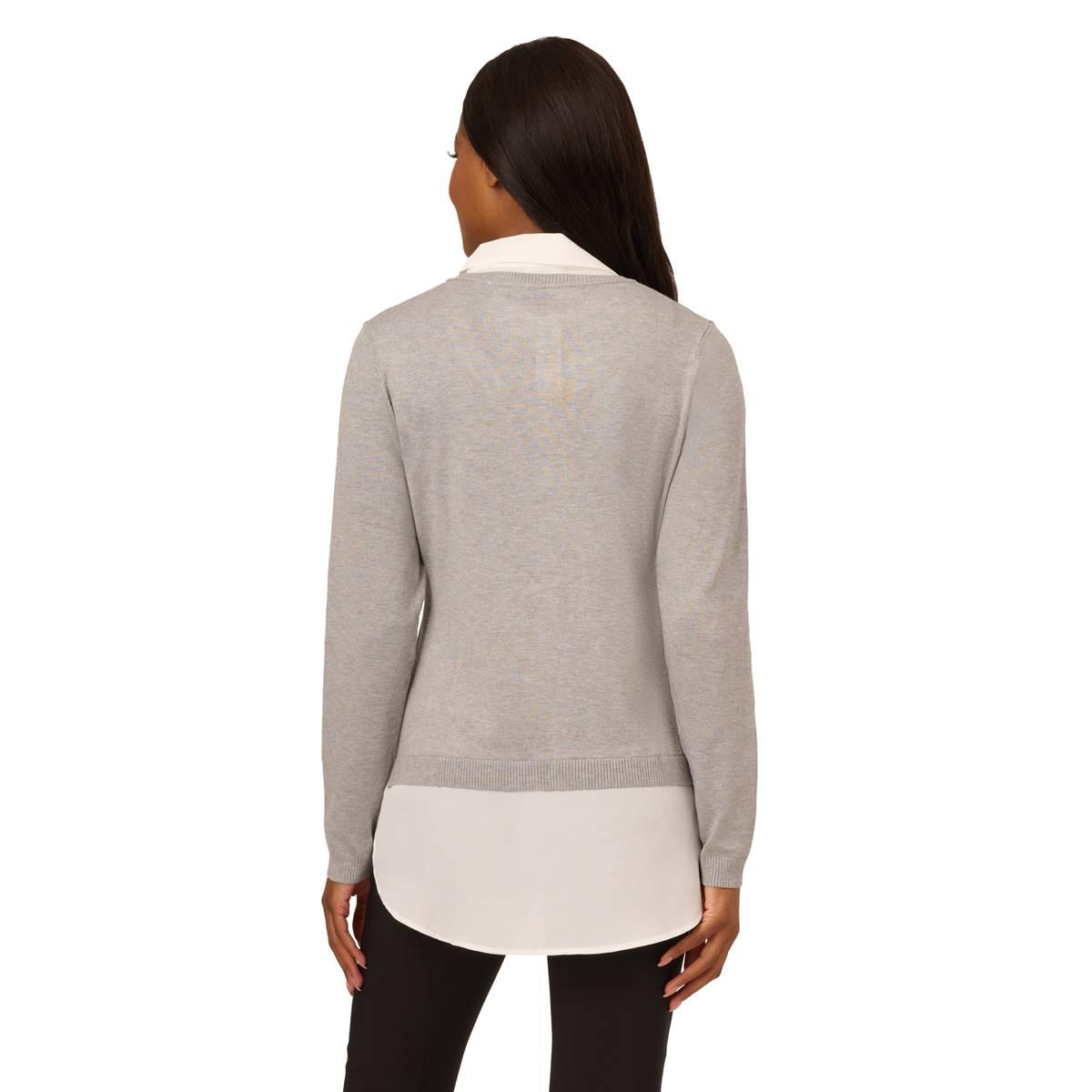 Womens Adrianna Papell Long Sleeve V-Neck 2Fer Solid Sweater