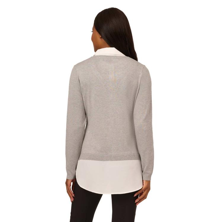 Womens Adrianna Papell Long Sleeve V-Neck 2Fer Solid Sweater