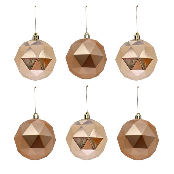 National Tree 10in. Rose Gold Geometric Ornaments - Set of 6