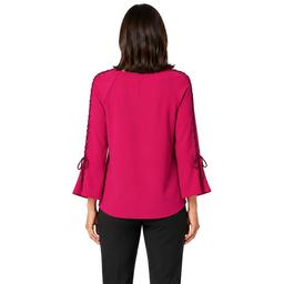 Womens Zac & Rachel 3/4 Lace Sleeve Solid Blouse