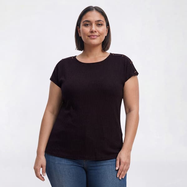 Plus Size Emily Daniels Cap Sleeve Shoulder Button Texture Blouse