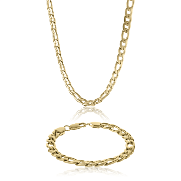 Mens Lynx Gold-Tone Plated Figaro Chain Necklace & Bracelet Set