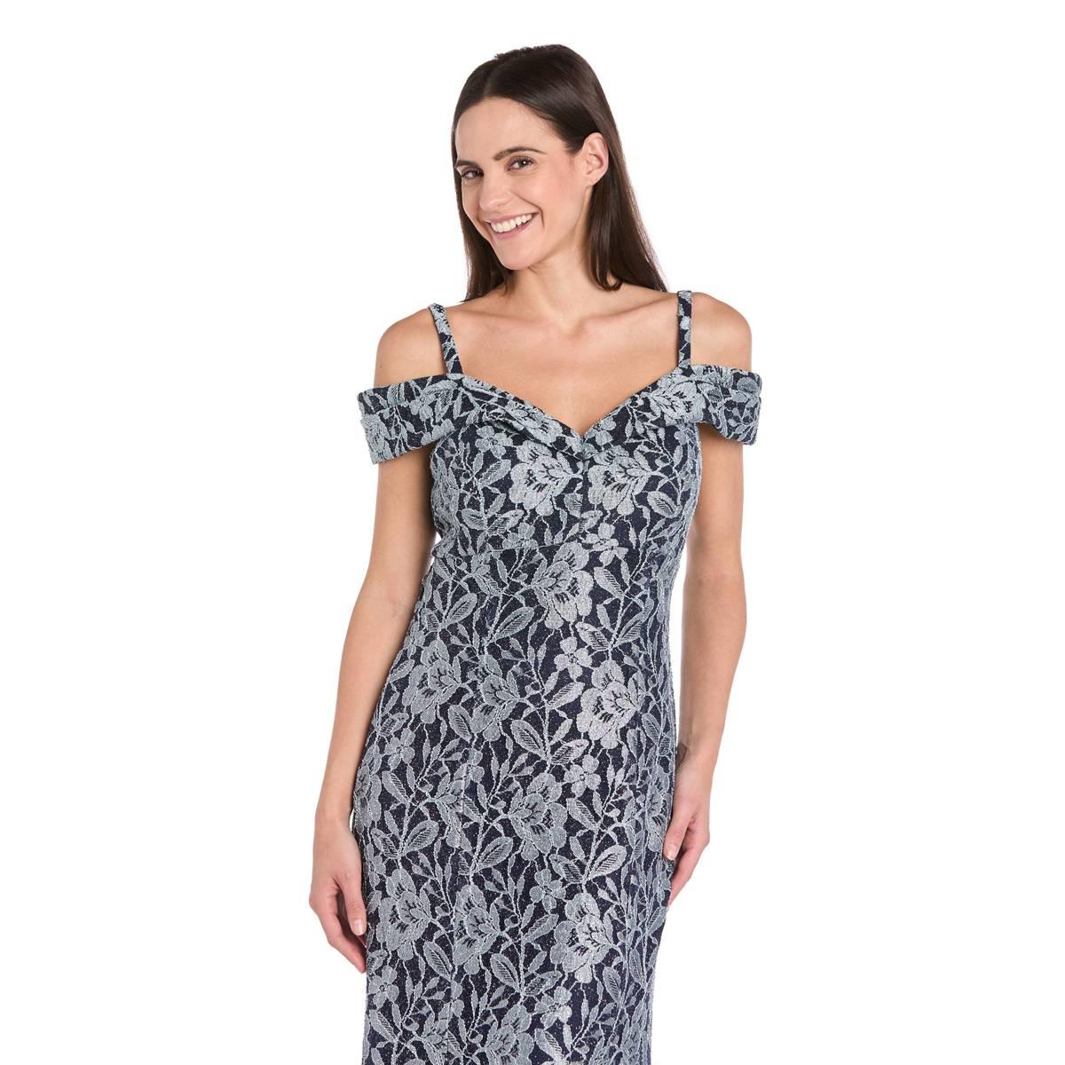Petite R&M Richards Two Tone Glitter Lace Mermaid Evening Gown
