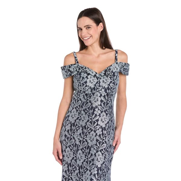 Petite R&M Richards Two Tone Glitter Lace Mermaid Evening Gown