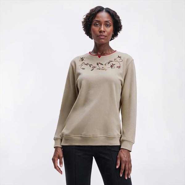 Petite Hasting & Smith Chickadees & Holly Sweatshirt - image 