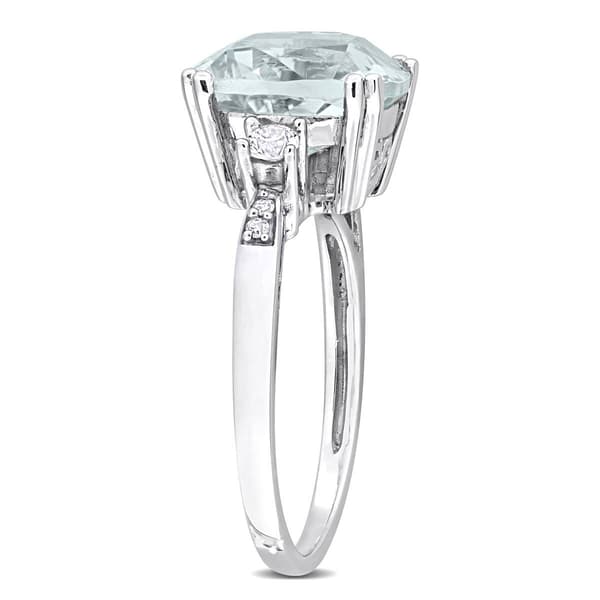 White Gold White Sapphire & Aquamarine Cocktail Ring w/ Diamonds