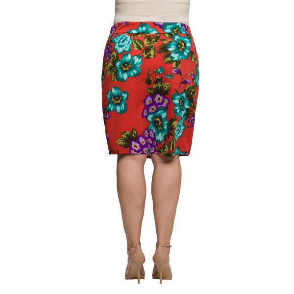 Plus Size 24/7 Comfort Apparel Slim Floral Pencil Skirt