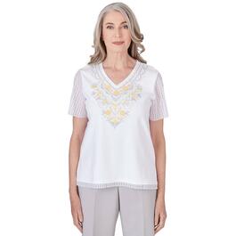 Petite Alfred Dunner Charleston Yoke Embroidery Lace Trim Top