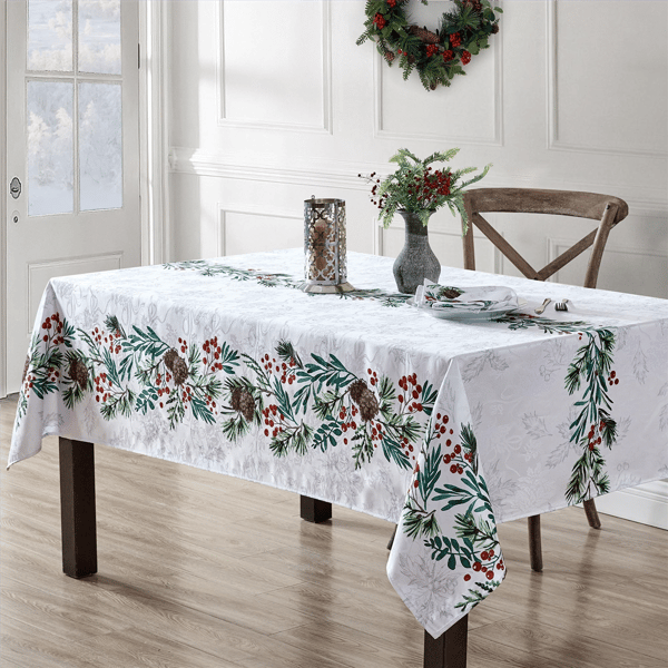 Threadmade Holly Berry Flourish Holiday Fabric Tablecloth