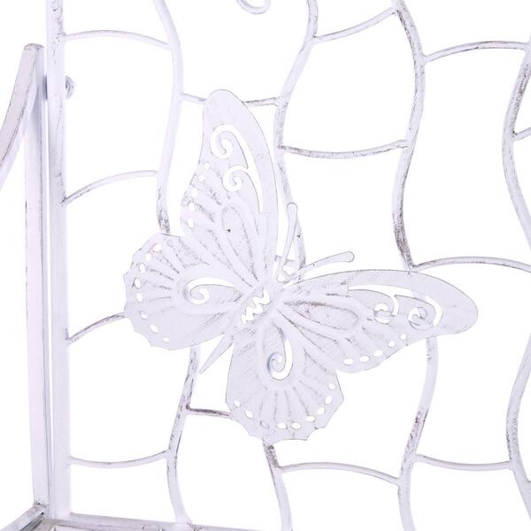 Alpine White Metal Garden Bench w/ Butterfly Backrest