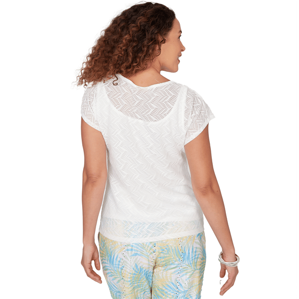Petite Hearts of Palm Aqua Fresh Honeycomb Mesh Blouse