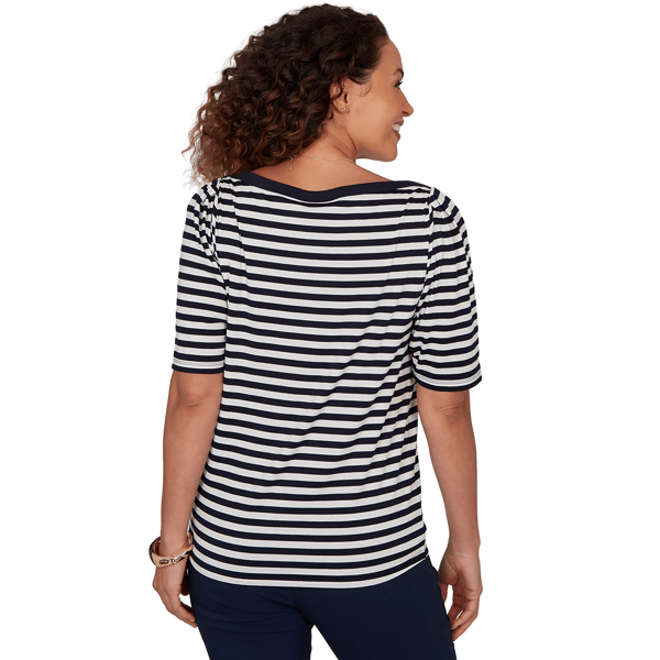 Womens Emaline Key Items Elbow Sleeve Boat Neck Stripe Tee