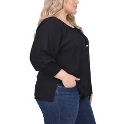 Plus Size NY Collection 3/4 Smock Sleeve Front Button Blouse