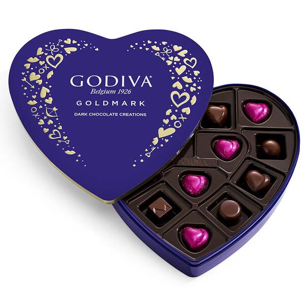 Godiva 14pc. Gold Mark Dark Chocolates Heart Tin - image 